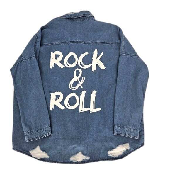 Elan Rock & Roll NWT Women's Distressed Denim Jacket Small - Picture 13 of 15